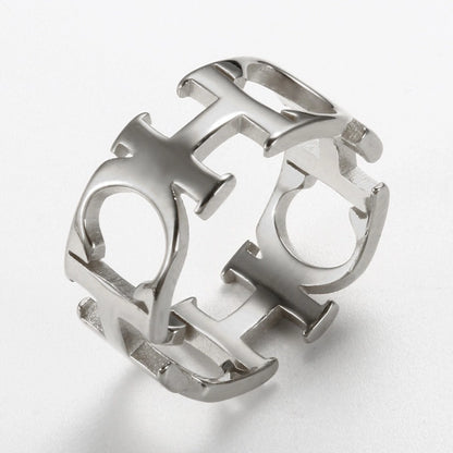 elegant classic style artistic letter titanium steel polishing plating 18k gold plated rings