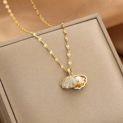 Fashion Heart Shape Peanut Windmill 304 Stainless Steel Copper Plating Inlay 18K Gold Plated White-Plated K Zircon Pendant Necklace