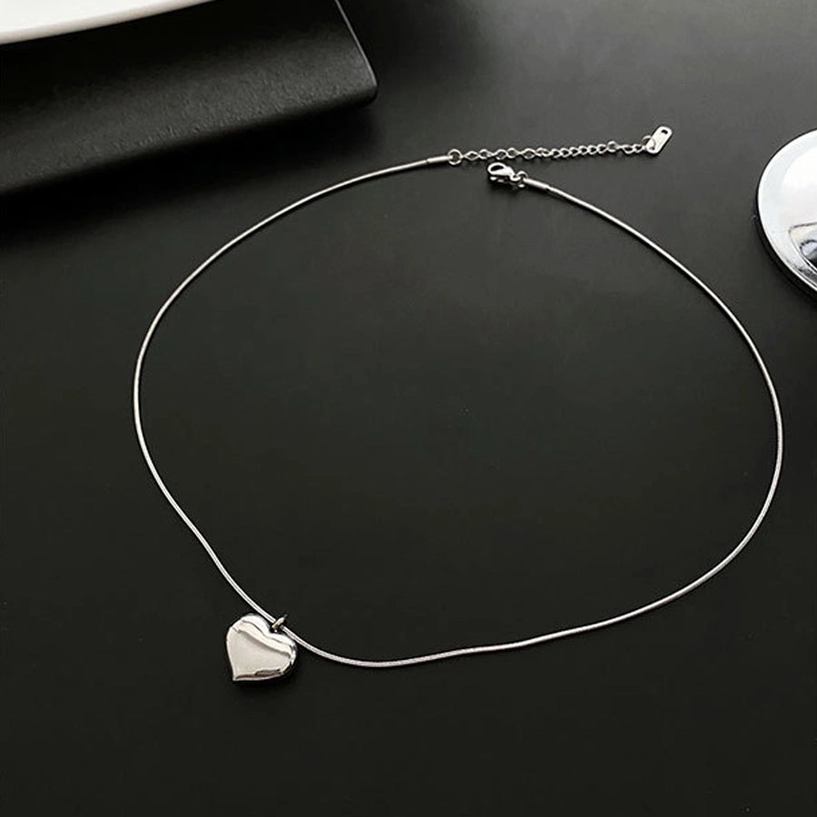 Stainless Steel Simple Style Heart Shape Pendant Necklace