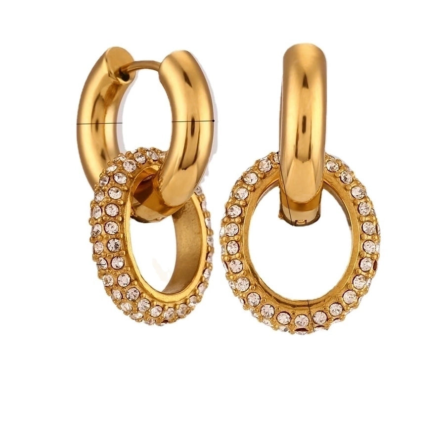 1 Pair Lady Geometric Plating Inlay Stainless Steel Zircon 18K Gold Plated Earrings Ear Studs