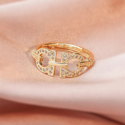 fashion v-shaped women inlay zircon copper open ring