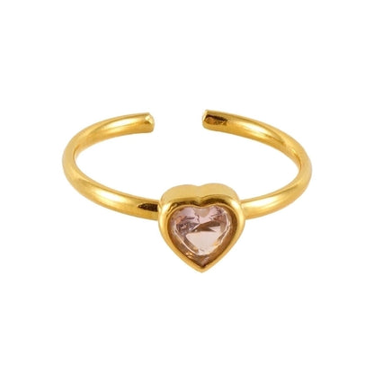 Stainless Steel 18K Gold Plated Casual Cute Plating Inlay Square Heart Shape Flower Zircon Open Ring