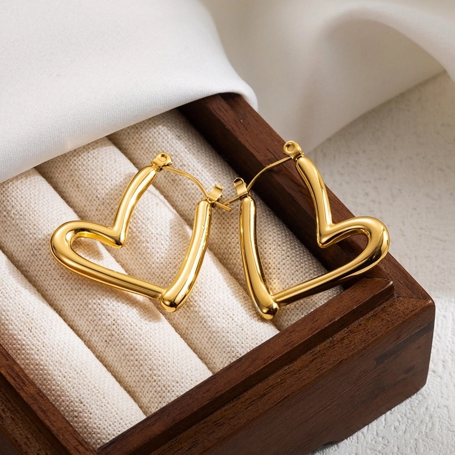 1 pair ig style round heart shape plating stainless steel 18k gold plated hoop earrings ear studs