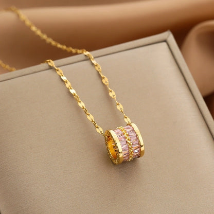 Fashion Heart Shape Peanut Windmill 304 Stainless Steel Copper Plating Inlay 18K Gold Plated White-Plated K Zircon Pendant Necklace