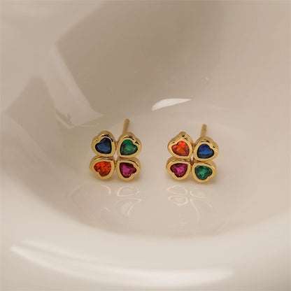 1 pair elegant streetwear heart shape butterfly plating inlay copper zircon gold plated ear studs