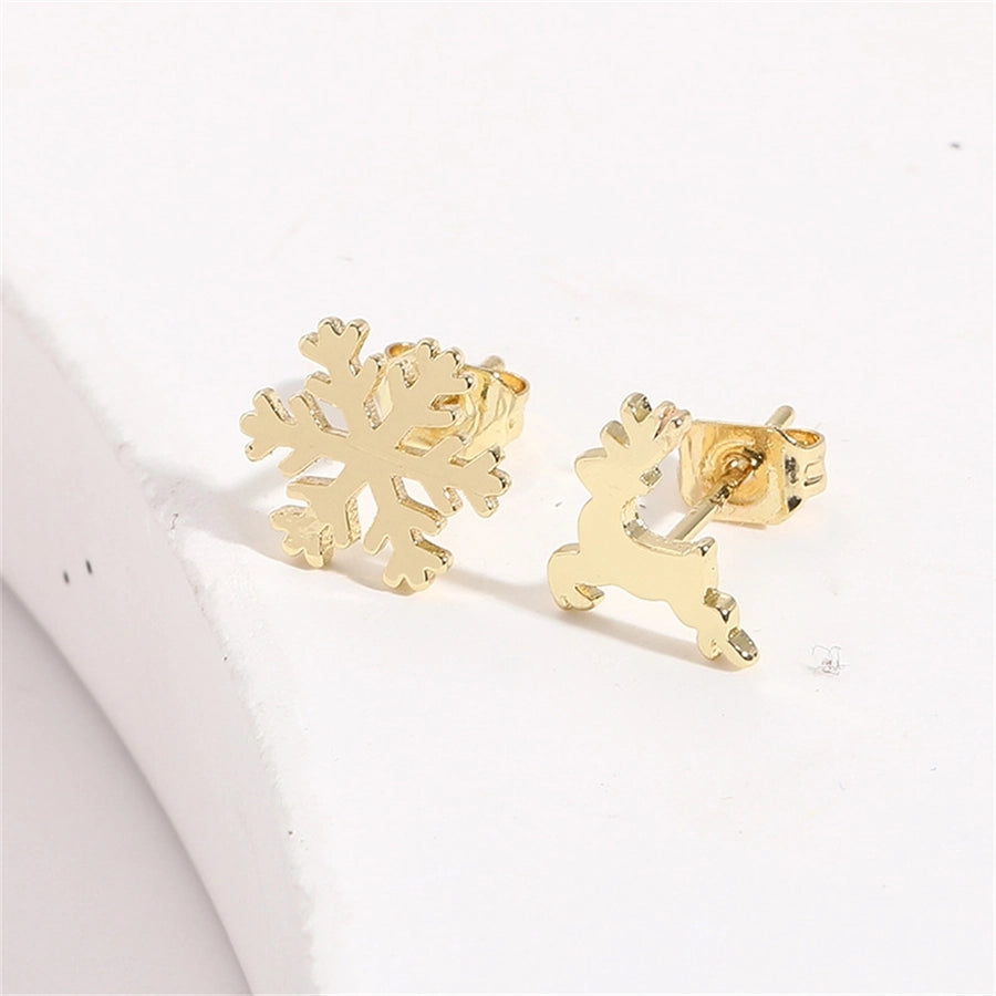 1 Pair Christmas Elegant Simple Style Commute Snowflake Elk Copper 14K Gold Plated Ear Studs