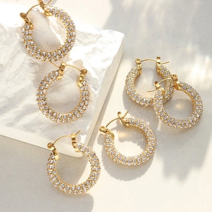 1 Pair Retro Round Plating 304 Stainless Steel Rhinestones 18K Gold Plated Earrings