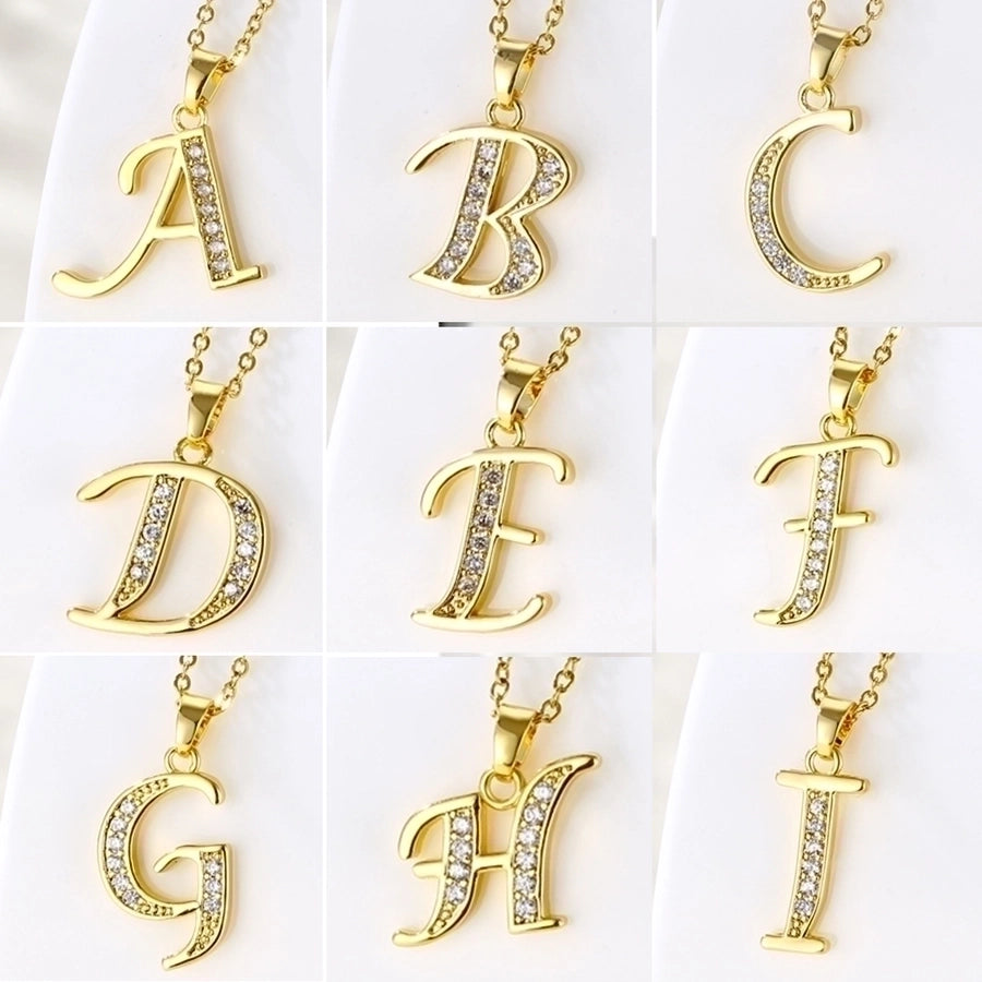 Stainless Steel Titanium Steel 18K Gold Plated Fashion Plating Inlay letter Zircon Pendant Necklace