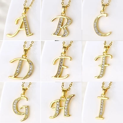 Stainless Steel Titanium Steel 18K Gold Plated Fashion Plating Inlay letter Zircon Pendant Necklace