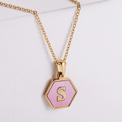 304 Stainless Steel 18K Gold Plated Lady Plating Letter Shell Pendant Necklace