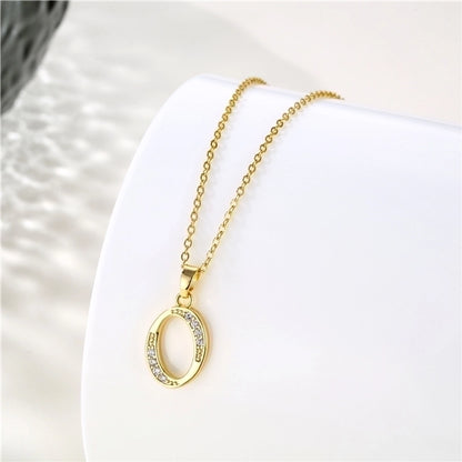 Stainless Steel Titanium Steel 18K Gold Plated Fashion Plating Inlay letter Zircon Pendant Necklace