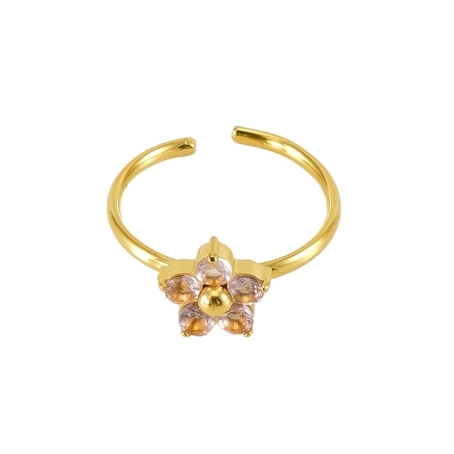 Stainless Steel 18K Gold Plated Casual Cute Plating Inlay Square Heart Shape Flower Zircon Open Ring