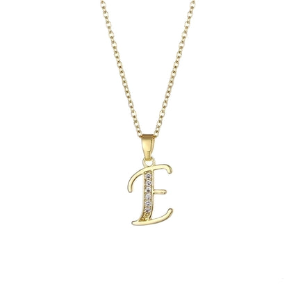 Stainless Steel Titanium Steel 18K Gold Plated Fashion Plating Inlay letter Zircon Pendant Necklace