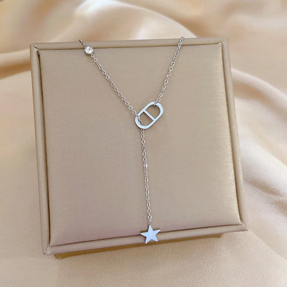 Simple Style Letter Heart Shape Butterfly Titanium Steel Inlay Shell Necklace