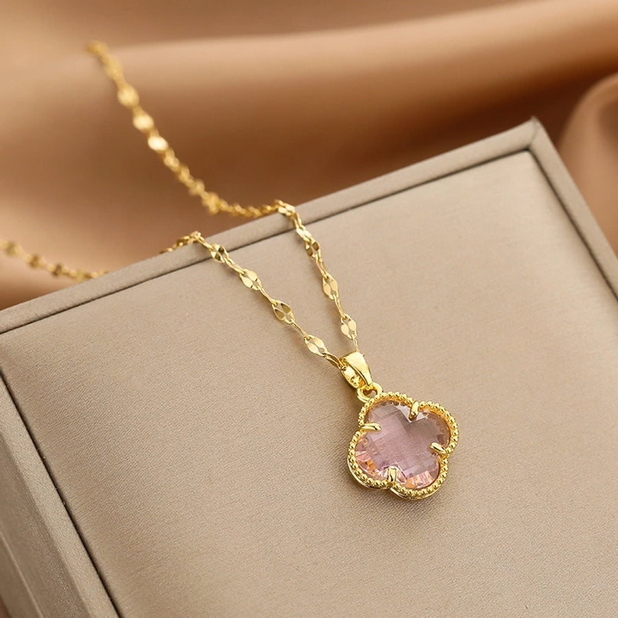 Fashion Heart Shape Peanut Windmill 304 Stainless Steel Copper Plating Inlay 18K Gold Plated White-Plated K Zircon Pendant Necklace