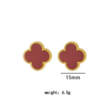 304 Stainless Steel 18K Gold Plated Cute Sweet Inlay Four Leaf Clover Acrylic Bracelets Earrings Necklace