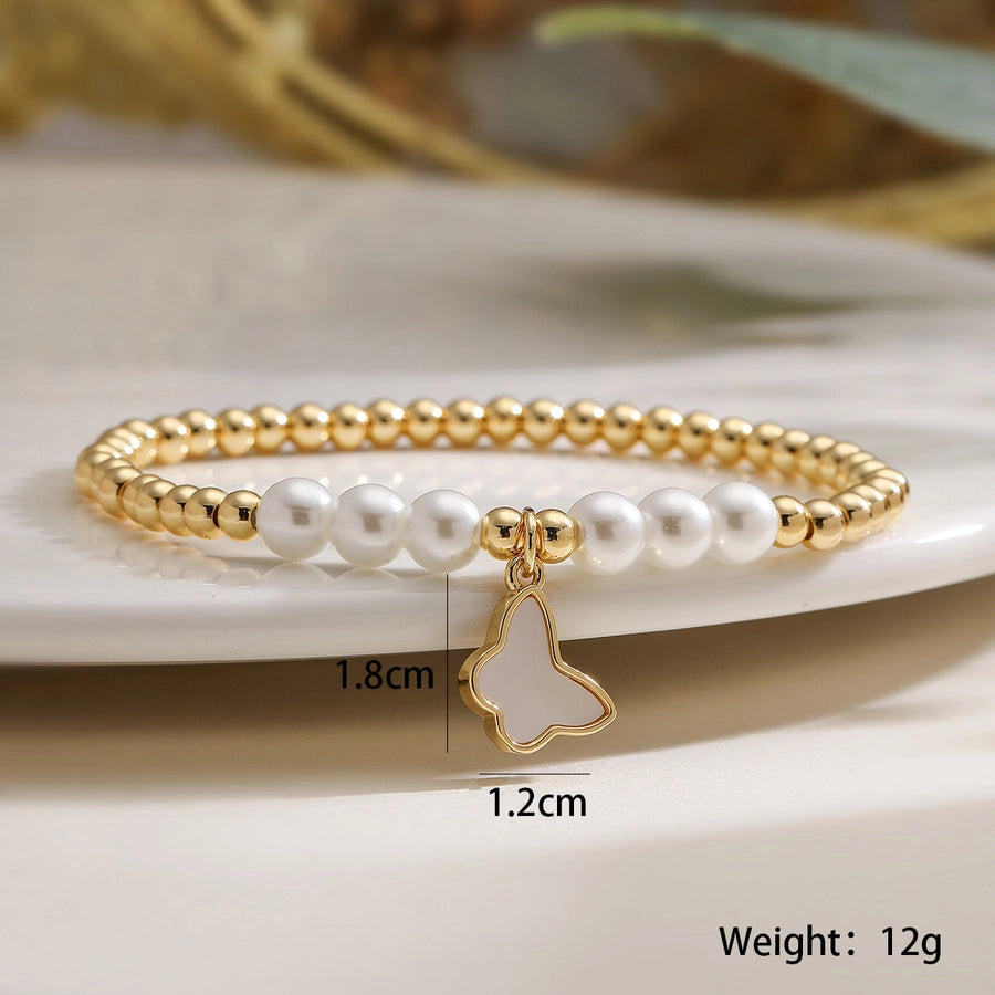 Jewelry Simple Style Commute Dragonfly Butterfly Imitation Pearl Copper Bracelets