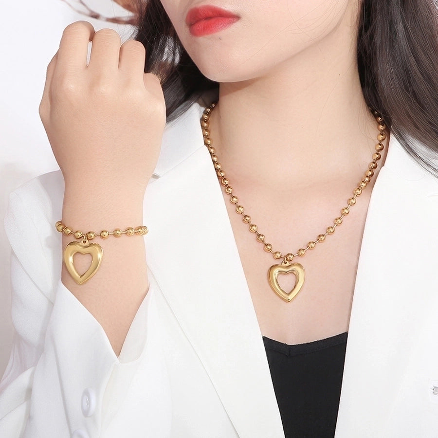 Jewelry Streetwear Heart Shape Stainless Steel 18K Gold Plated Plating Bracelets Necklace