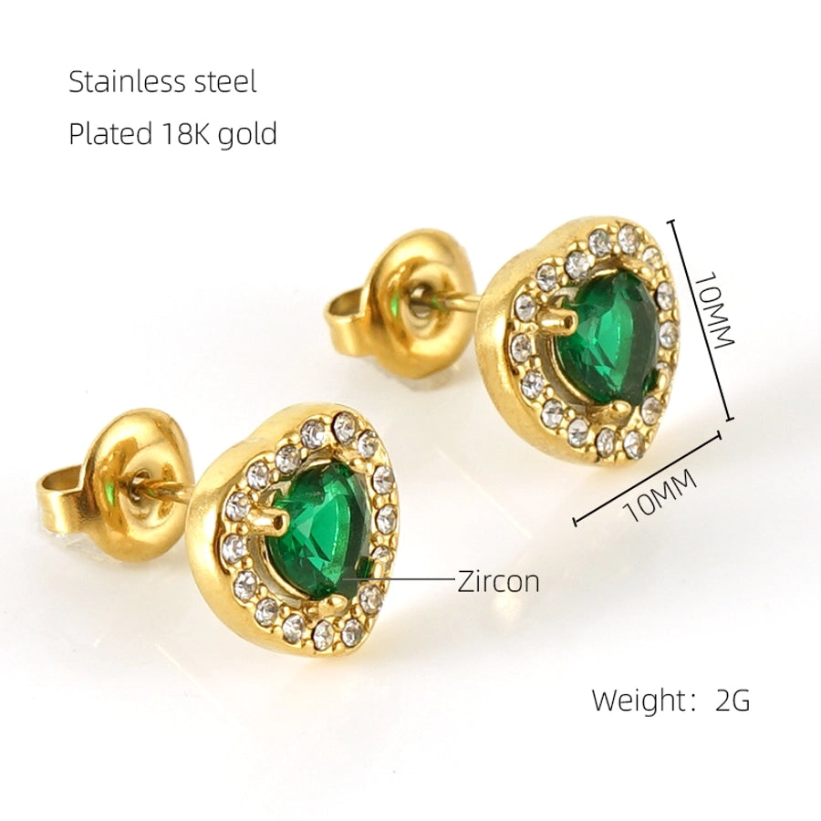 1 Pair Glam Sun Water Droplets Heart Shape Inlay Stainless Steel Rhinestones Zircon 18K Gold Plated Ear Studs