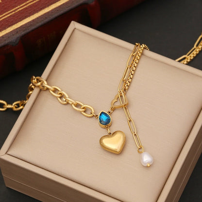 fashion heart shape stainless steel pearl plating inlay zircon bracelets earrings necklace