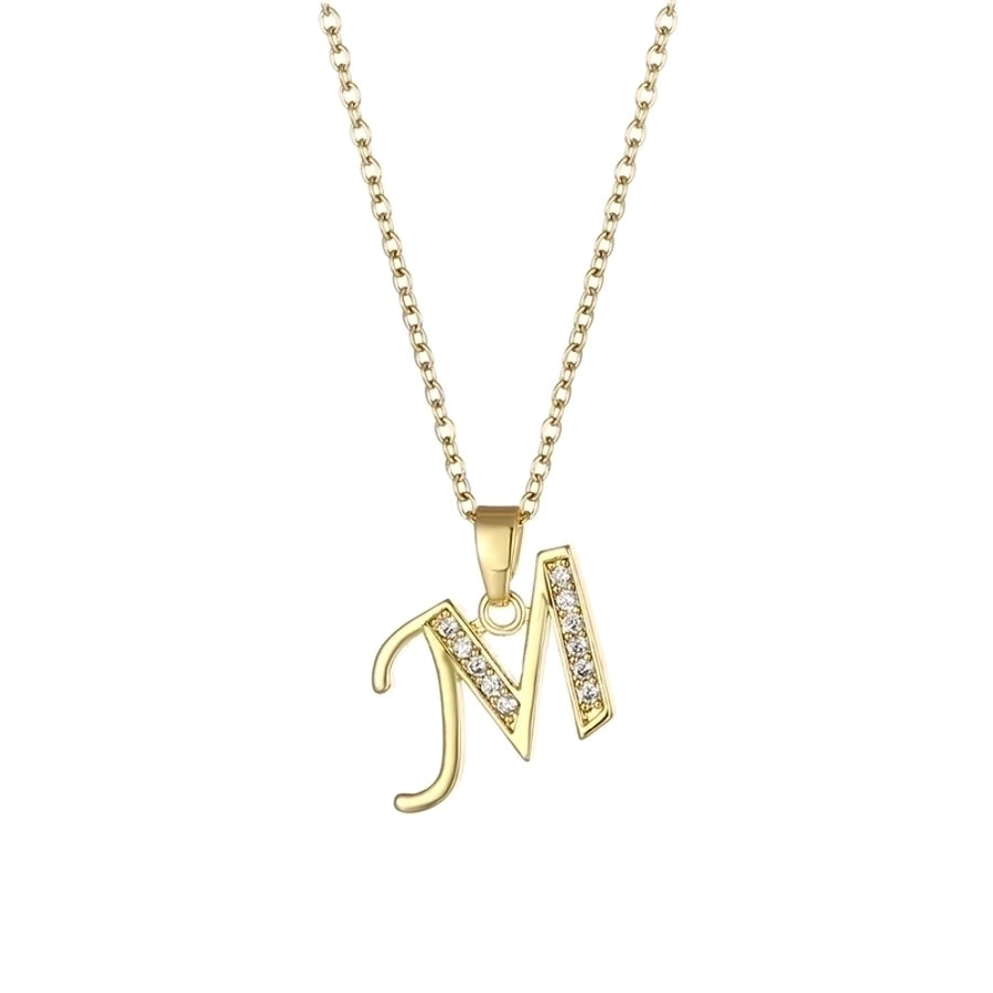 Stainless Steel Titanium Steel 18K Gold Plated Fashion Plating Inlay letter Zircon Pendant Necklace