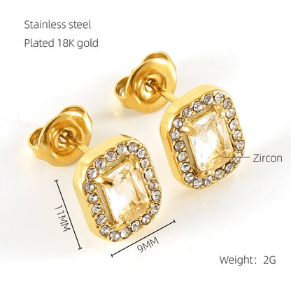 1 Pair Glam Sun Water Droplets Heart Shape Inlay Stainless Steel Rhinestones Zircon 18K Gold Plated Ear Studs