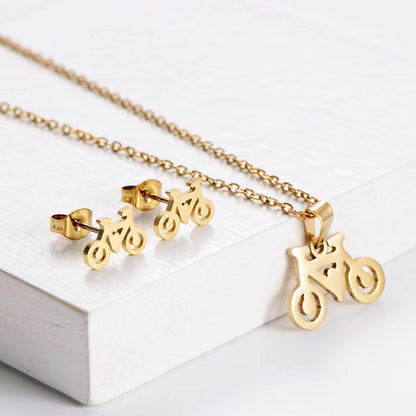 Fashion Geometric Titanium Steel Gold Plated Earrings Necklace