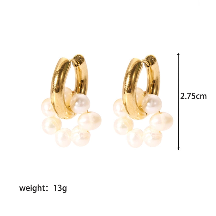 1 Pair Lady Geometric Plating 201 Stainless Steel Freshwater Pearl 18K Gold Plated Earrings