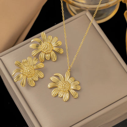 304 Stainless Steel 18K Gold Plated Retro Plating Flower Acrylic Artificial Rhinestones Resin Earrings Necklace