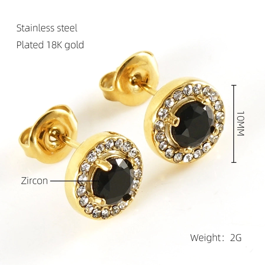 1 Pair Glam Sun Water Droplets Heart Shape Inlay Stainless Steel Rhinestones Zircon 18K Gold Plated Ear Studs