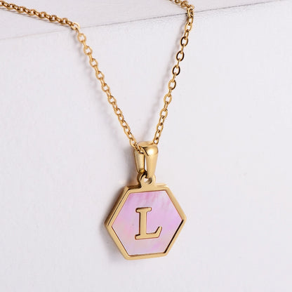 304 Stainless Steel 18K Gold Plated Lady Plating Letter Shell Pendant Necklace