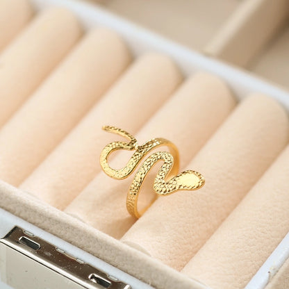 Jewelry Simple Style Leaves Snake 304 Stainless Steel Titanium Steel 18K Gold Plated Plating Open Ring