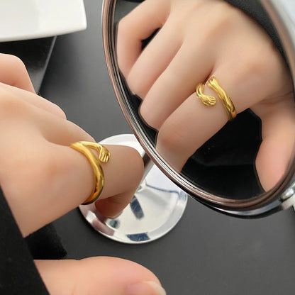 Jewelry Novelty Hand Titanium Steel Titanium Steel 18K Gold Plated Gold Plated Silver Plated Plating Open Ring