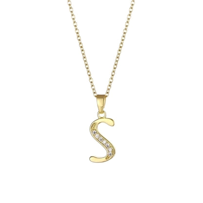 Stainless Steel Titanium Steel 18K Gold Plated Fashion Plating Inlay letter Zircon Pendant Necklace