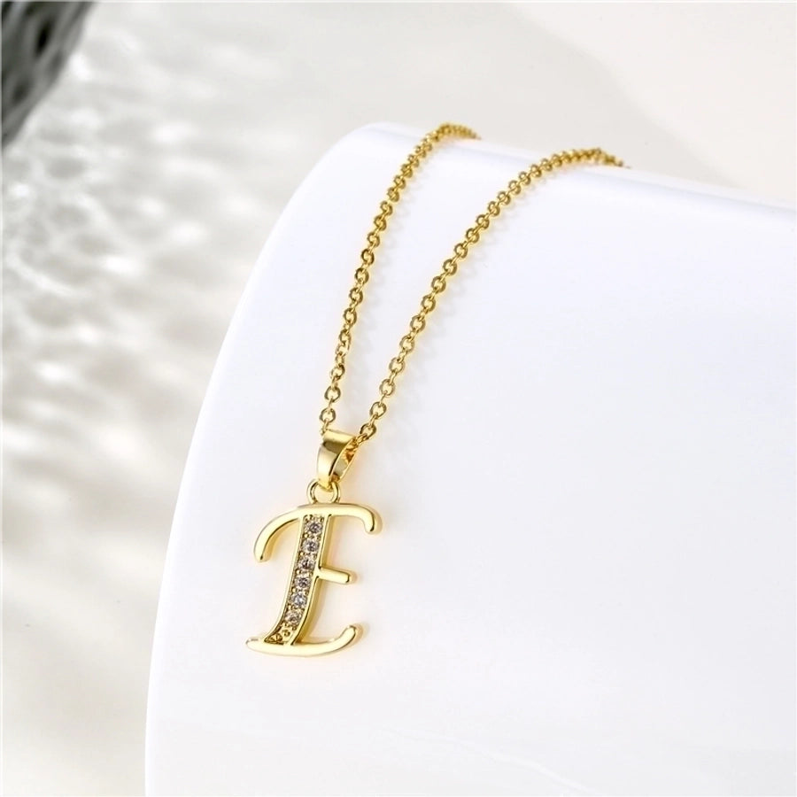 Stainless Steel Titanium Steel 18K Gold Plated Fashion Plating Inlay letter Zircon Pendant Necklace