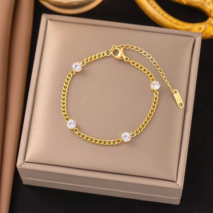 Streetwear Heart Shape Grain 304 Stainless Steel 18K Gold Plated Acrylic Artificial Rhinestones Plastic Bracelets In Bulk