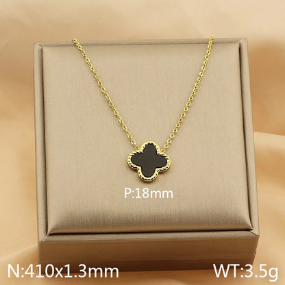 Jewelry Simple Style Four Leaf Clover 304 Stainless Steel Arylic 18K Gold Plated Plating Pendant Necklace