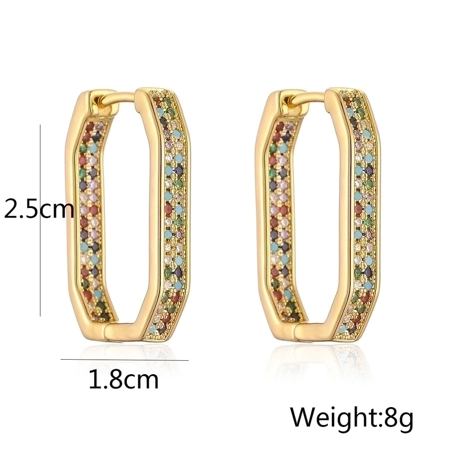 1 pair simple style commute geometric plating inlay copper zircon 18k gold plated earrings