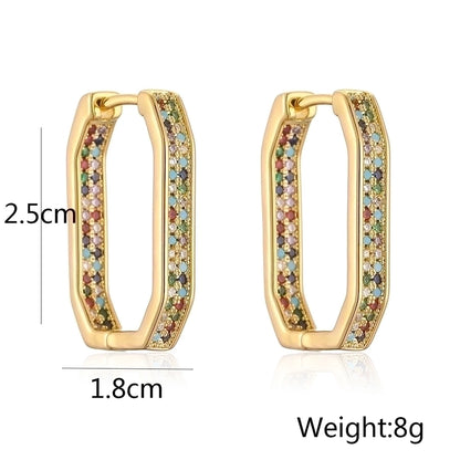 1 pair simple style commute geometric plating inlay copper zircon 18k gold plated earrings