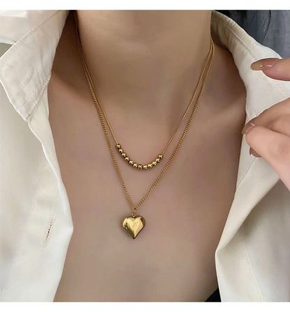 Jewelry Simple Style Commute Heart Shape Stainless Steel Titanium Steel Titanium Steel 18K Gold Plated Gold Plated Silver Plated Plating Layered Necklaces