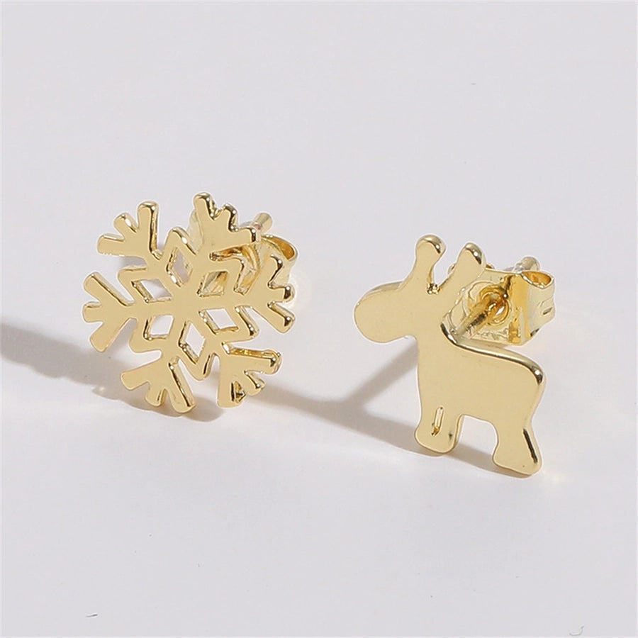 1 Pair Christmas Elegant Simple Style Commute Snowflake Elk Copper 14K Gold Plated Ear Studs