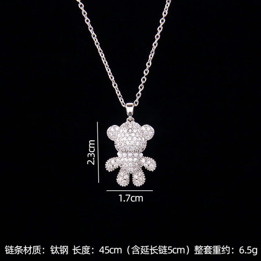 simple style bear copper zircon pendant necklace in bulk