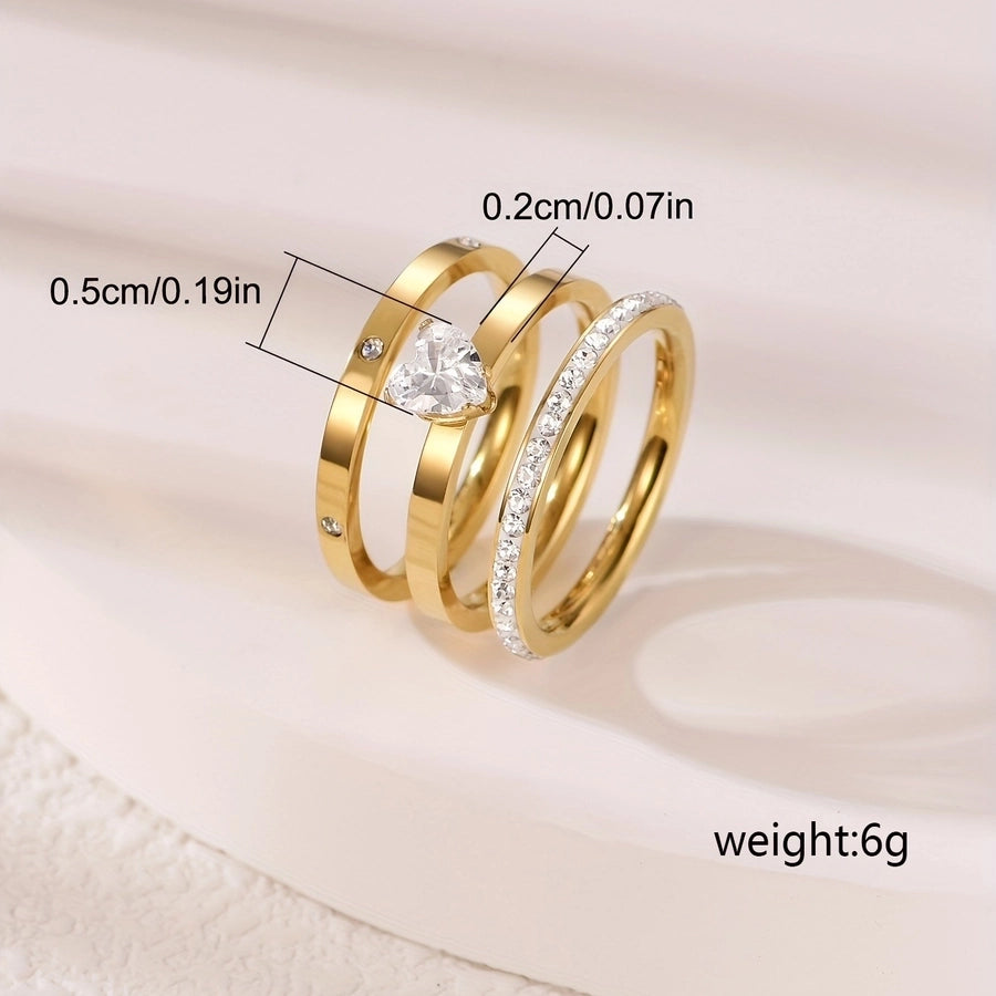 Jewelry Elegant Simple Style Heart Shape 304 Stainless Steel Zircon Gold Plated Inlay Rings