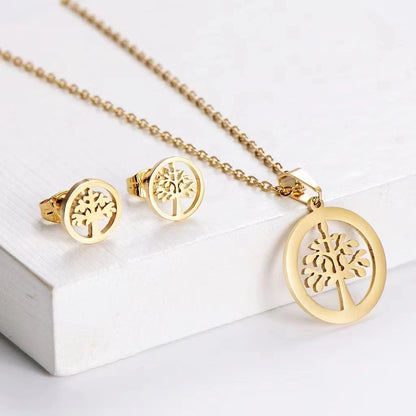 Fashion Geometric Titanium Steel Gold Plated Earrings Necklace