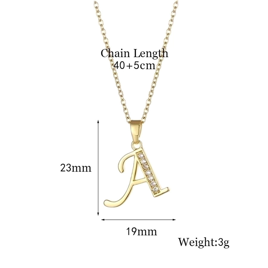 Stainless Steel Titanium Steel 18K Gold Plated Fashion Plating Inlay letter Zircon Pendant Necklace