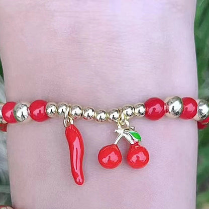 Jewelry Casual Vacation Simple Style Cherry Watermelon chili Copper 18K Gold Plated Beaded Enamel Plating Bracelets