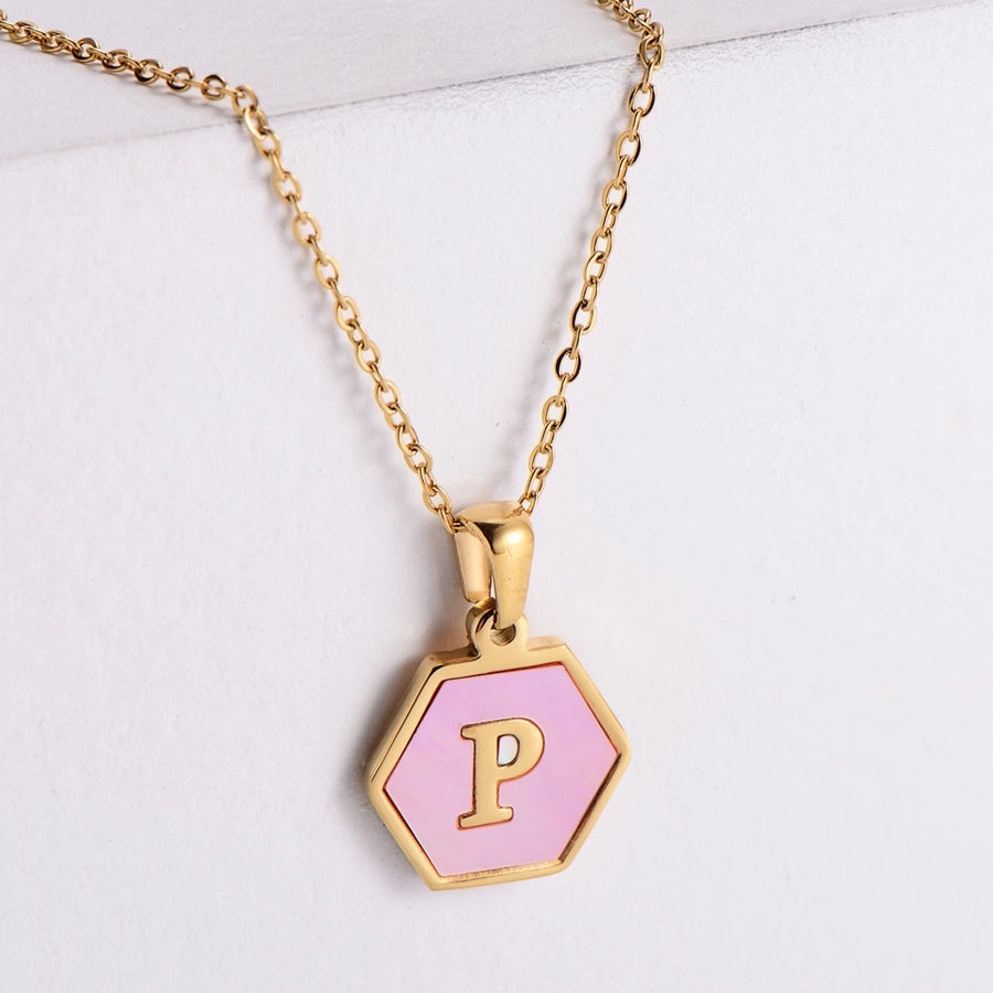 304 Stainless Steel 18K Gold Plated Lady Plating Letter Shell Pendant Necklace