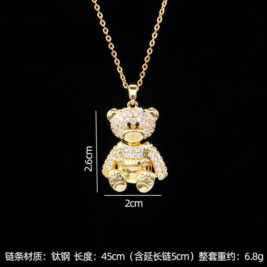 simple style bear copper zircon pendant necklace in bulk