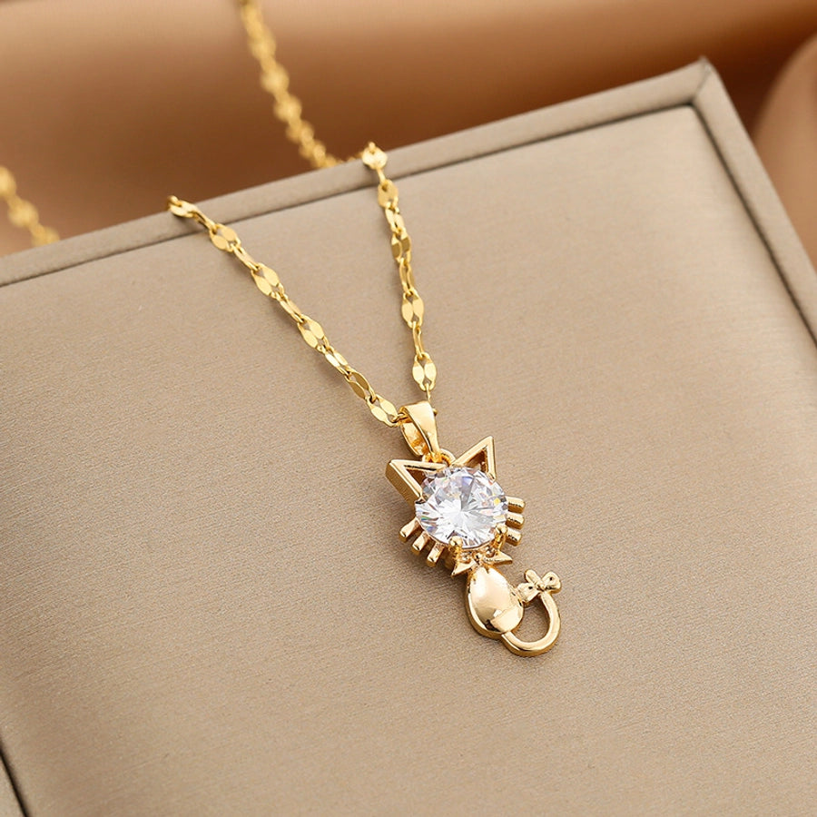 Fashion Heart Shape Peanut Windmill 304 Stainless Steel Copper Plating Inlay 18K Gold Plated White-Plated K Zircon Pendant Necklace