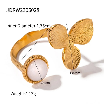 304 Stainless Steel 18K Gold Plated Sweet Enamel Plating Flower Rings